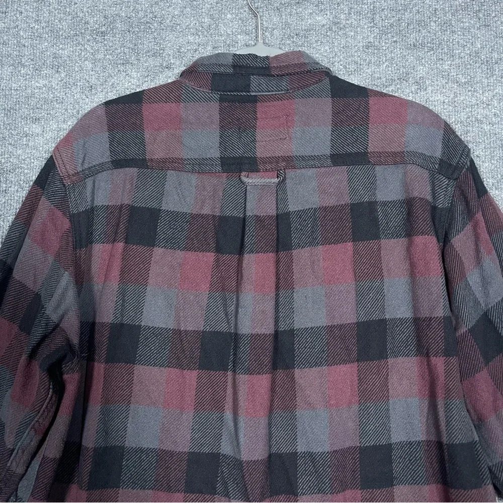 Orvis Mens Large Plaid Flannel Big Bear Shacket‎ Heavyweight Maroon Shirt Jacket